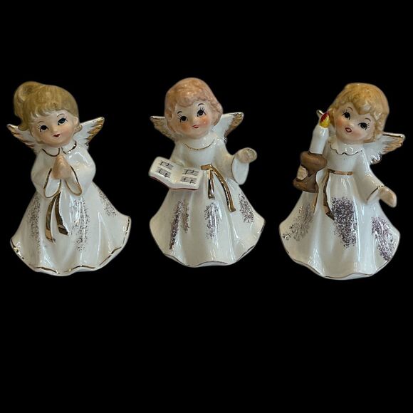 Homco Christmas Angels Set of 3 Porcelain Figurine 4.5 Tall Vintage Holiday READ - Picture 2 of 8